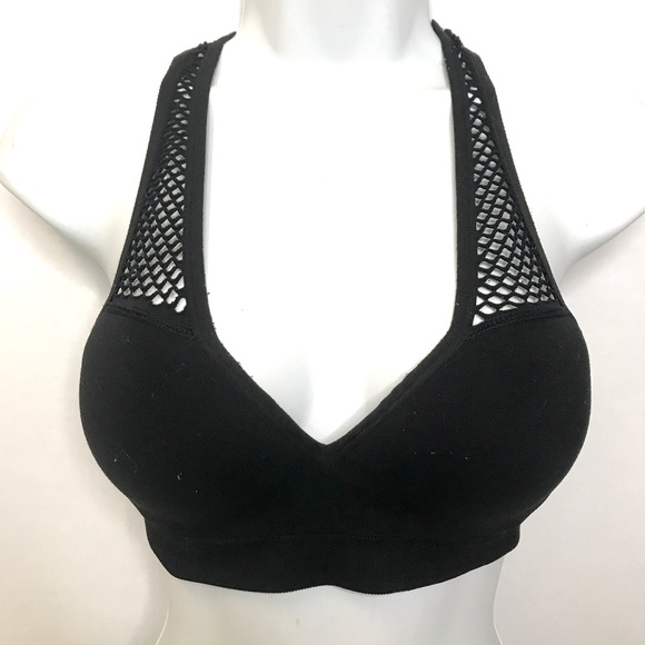 Victorias Secret PINK Sports Bra Size Small Black Fishnet Padded Cups Rave Psy - Picture 1 of 13